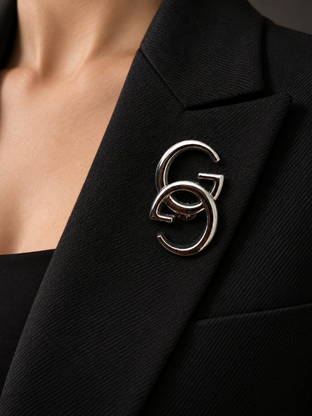 Silver Tone Double G Brooch Interlocking Letter Lapel Pin Statement Jewelry